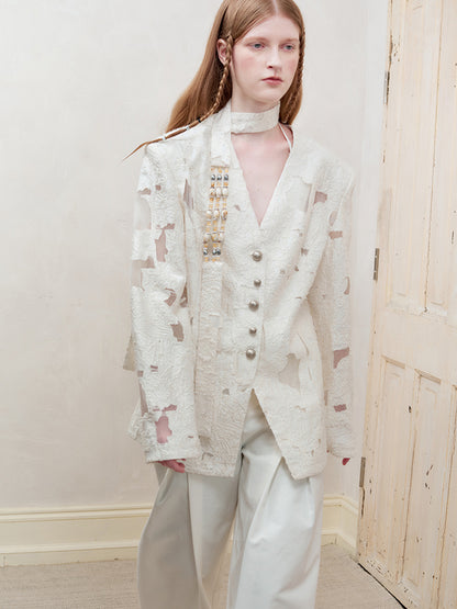 AnnoMundi Woven Knot V Neck Blazer
