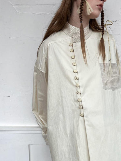 AnnoMundi Woven Texture Linen Blend Oversized Shirt