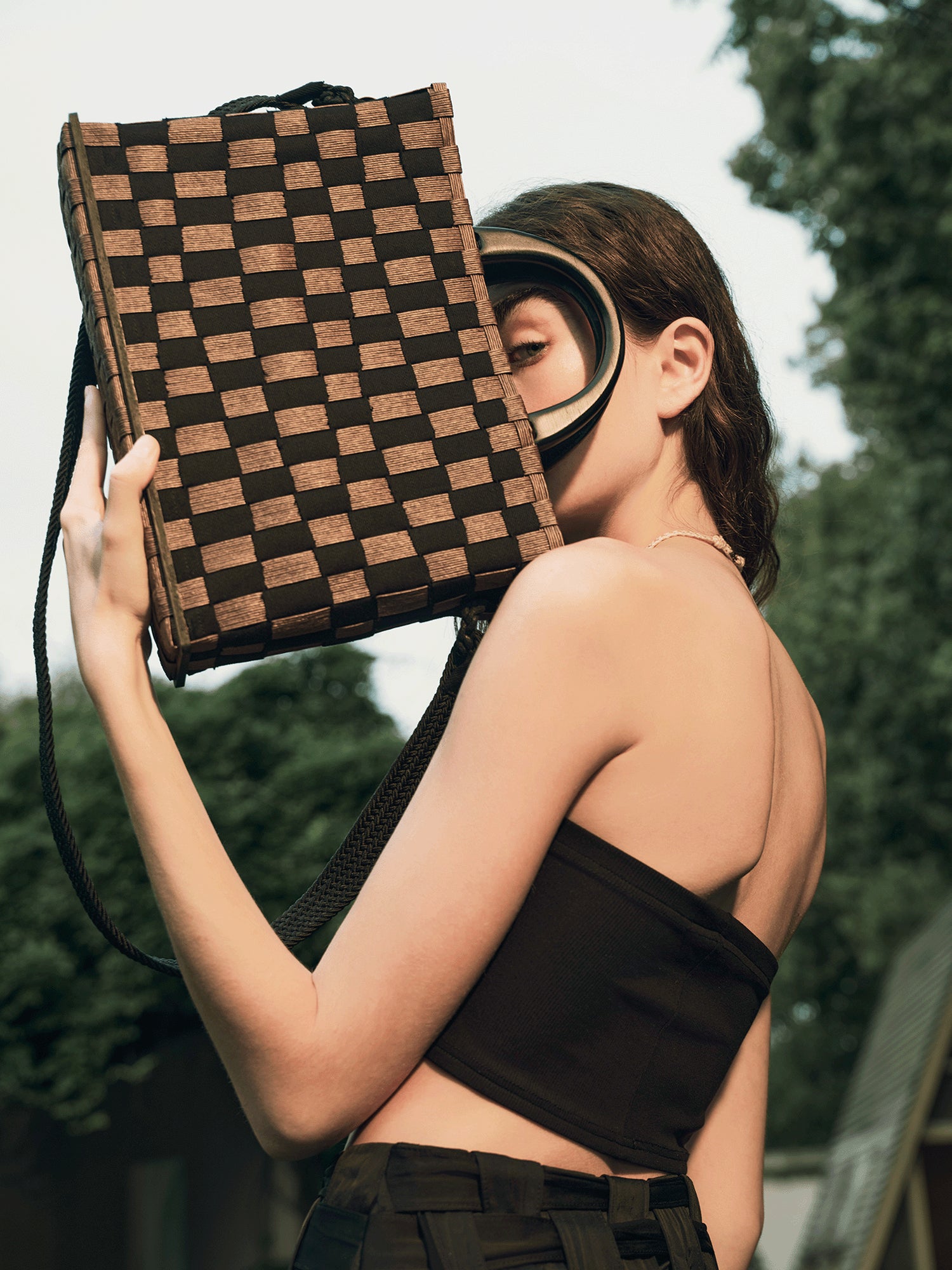 AnnoMundi Woven Wood Tote Timeless Waves