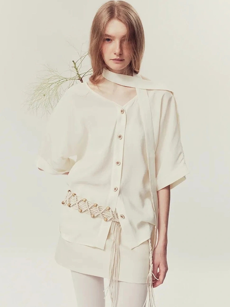 AnnoMundi Wrinkle Resistant Draped Hollow Out Drop Cut Top T-shirt