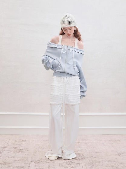 AnnoMundi Zip Front Knit Sweatshirt with Beaded Drawstring