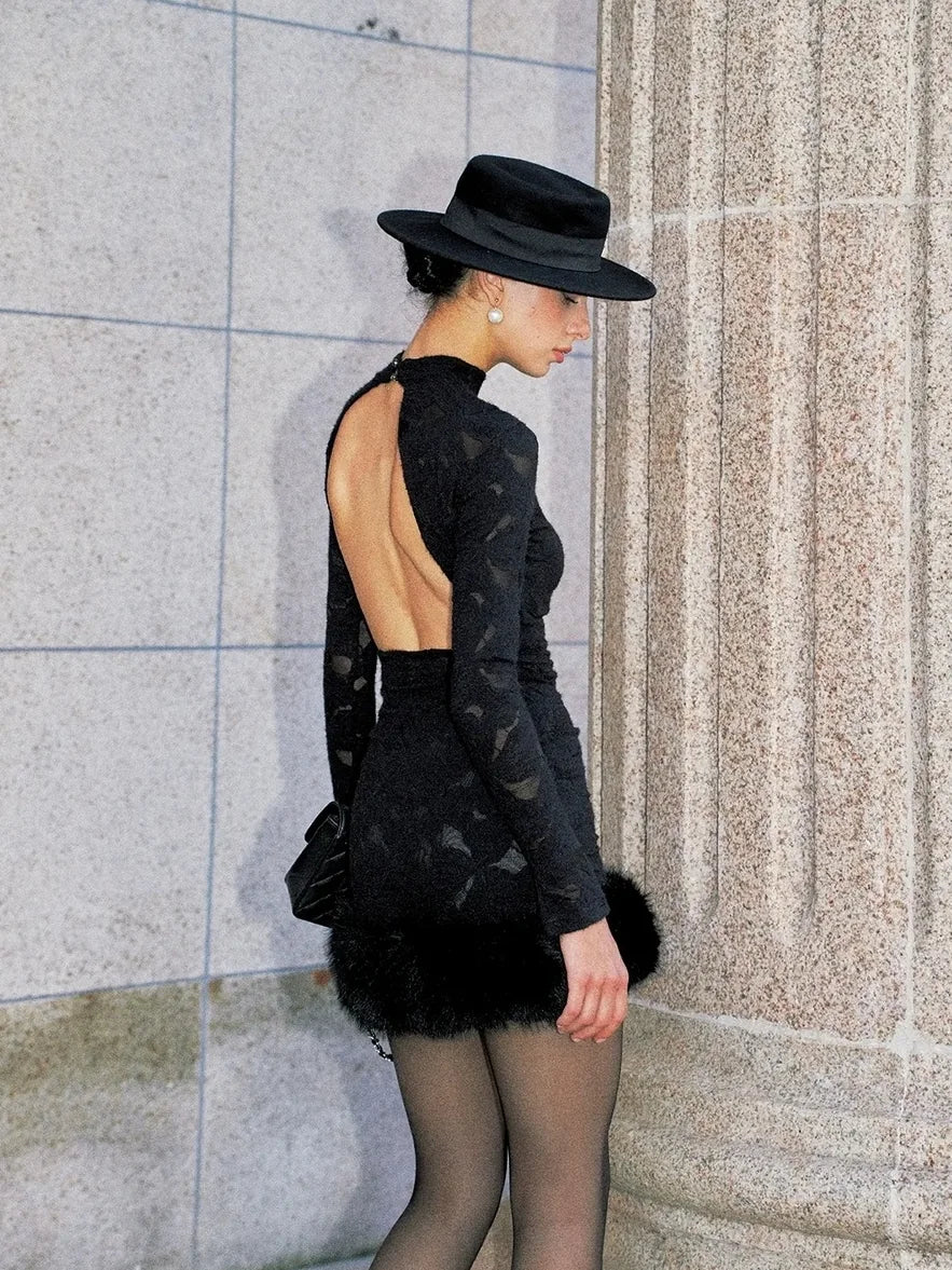 Anti Being General Backless Halter Lace Bodycon Dress Dresses