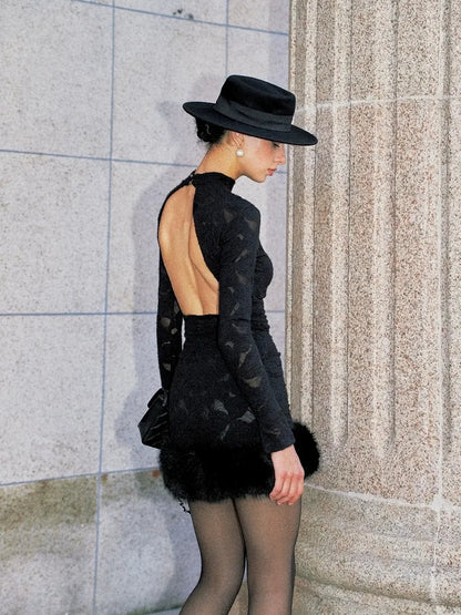 Anti Being General Backless Halter Lace Bodycon Dress Dresses