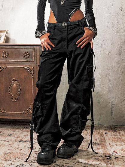 Anti Being General Black Multi Pocket Distressed Cargo Women&
