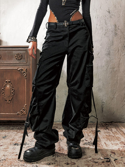 Anti Being General Black Multi Pocket Distressed Cargo Women&
