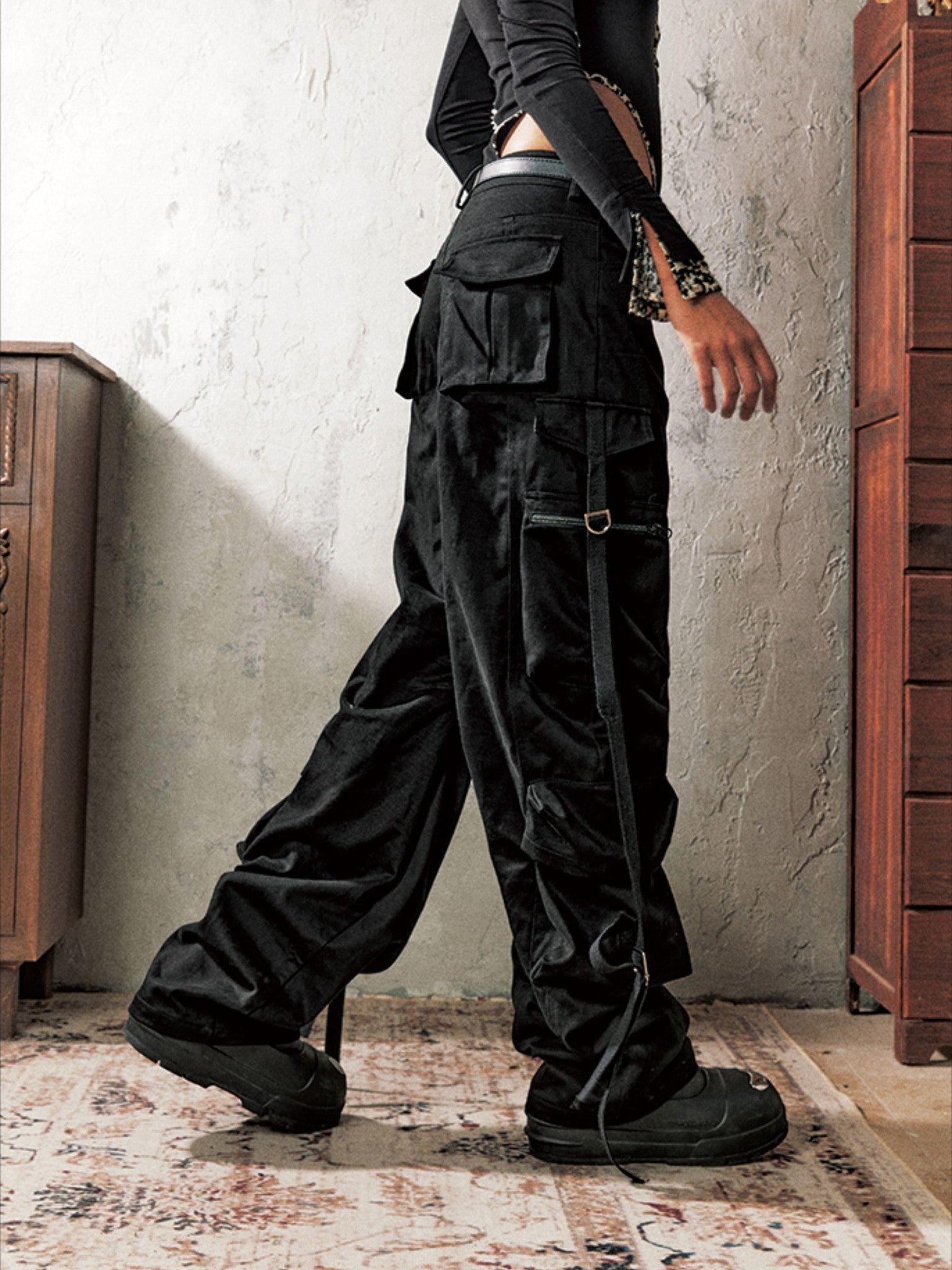 Anti Being General Black Multi Pocket Distressed Cargo Women&