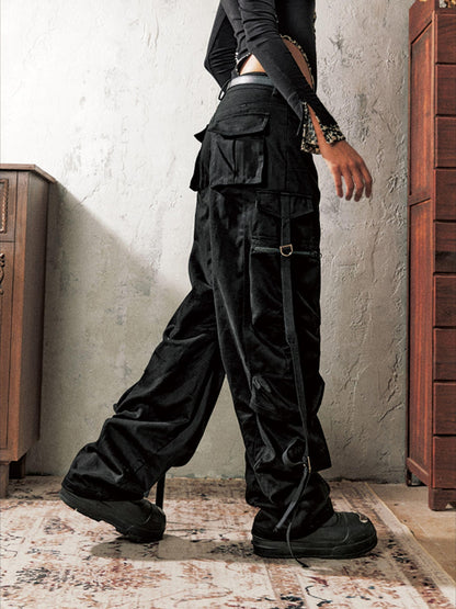 Anti Being General Black Multi Pocket Distressed Cargo Women&