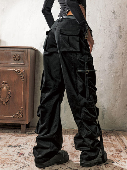 Anti Being General Black Multi Pocket Distressed Cargo Women&