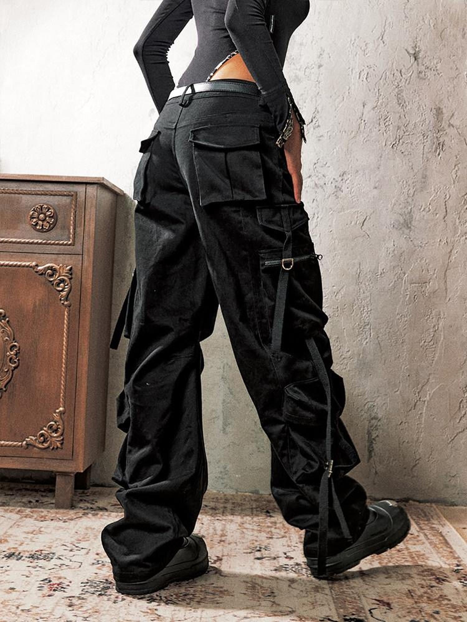 Anti Being General Black Multi Pocket Distressed Cargo Women&