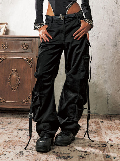 Anti Being General Black Multi Pocket Distressed Cargo Women&