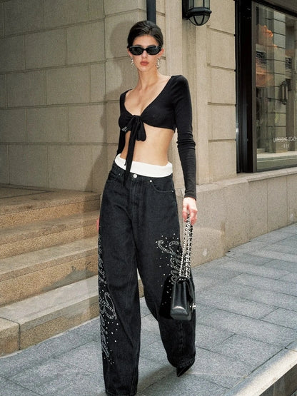 Anti Being General Black Ribbed Lace Up Cropped Cardigan Cardigan