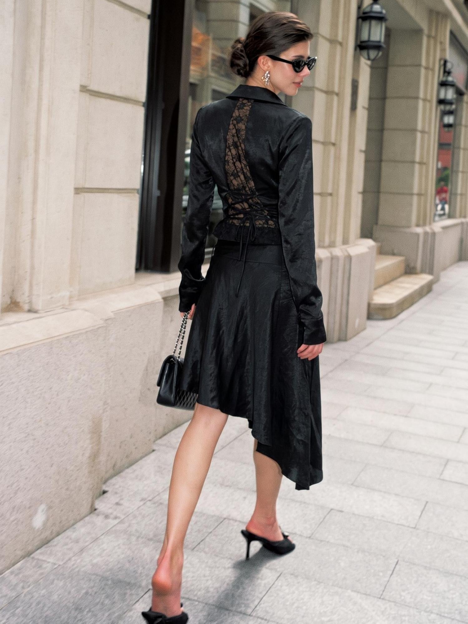 Anti Being General Black Sexy Long Sleeve Shirt And Skirt Women&