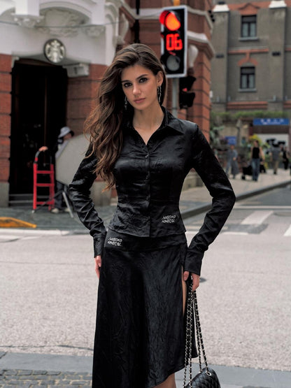 Anti Being General Black Sexy Long Sleeve Shirt And Skirt Women&