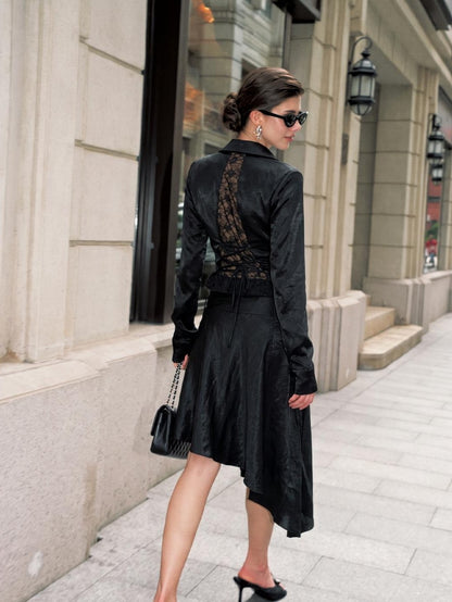 Anti Being General Black Sexy Long Sleeve Shirt And Skirt Women&