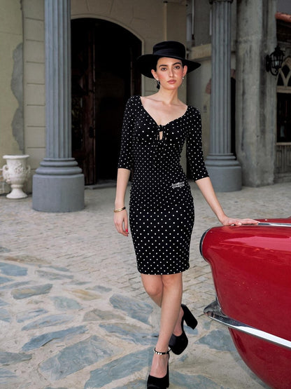 Anti Being General Black Small Polka Dot Retro Knitted Women&