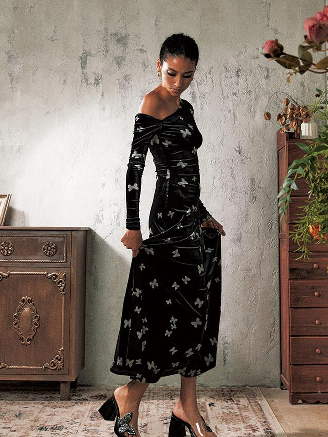Update Anti Being General Butterfly Dream Bias Cut Velvet Gown
