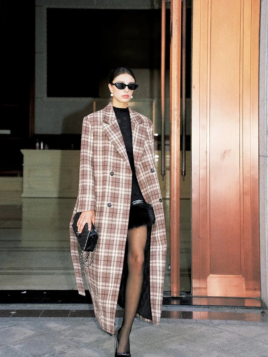 Anti Being General Checked Wool Trench Coat Jacket