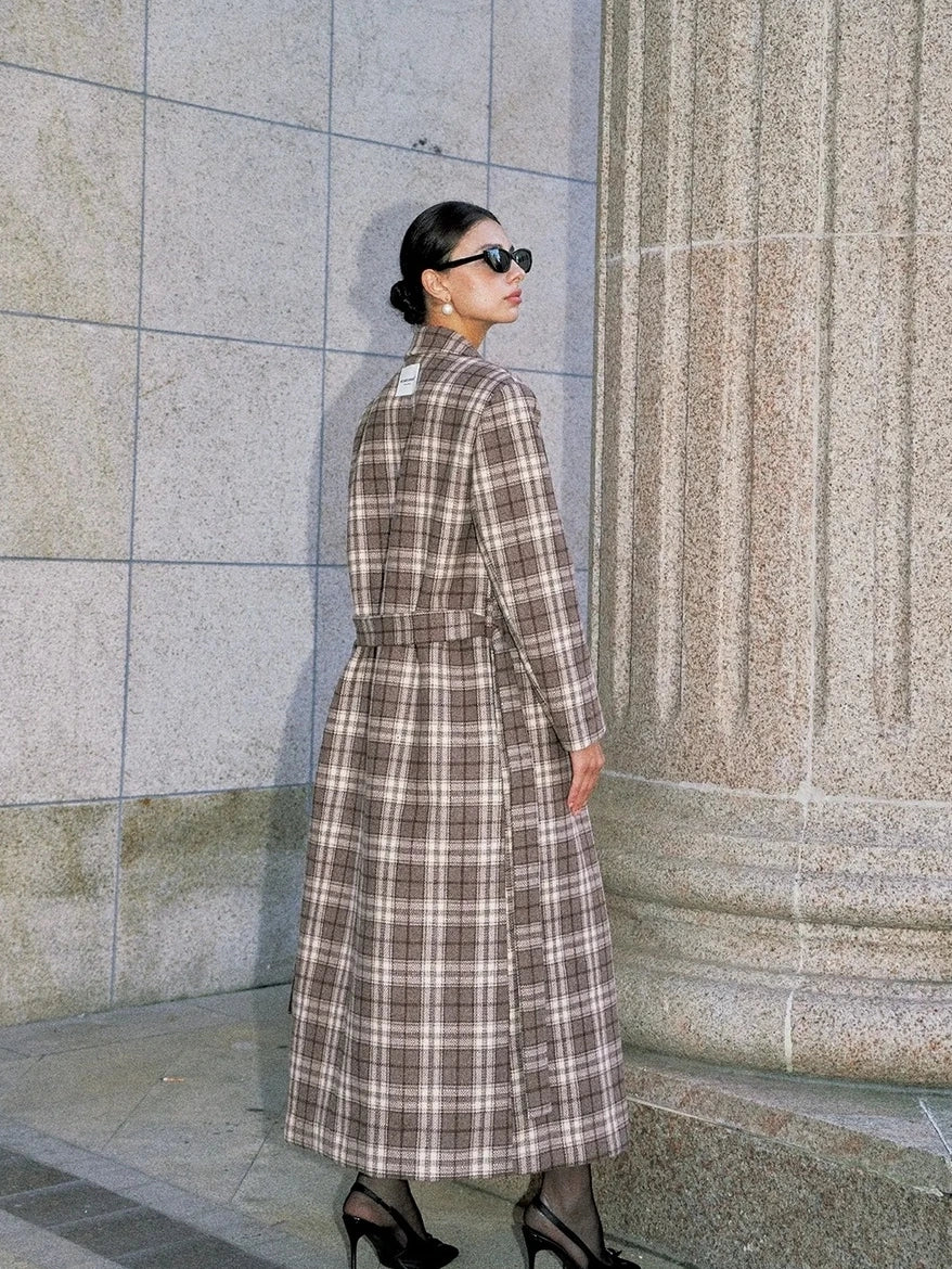 Anti Being General Checked Wool Trench Coat Jacket