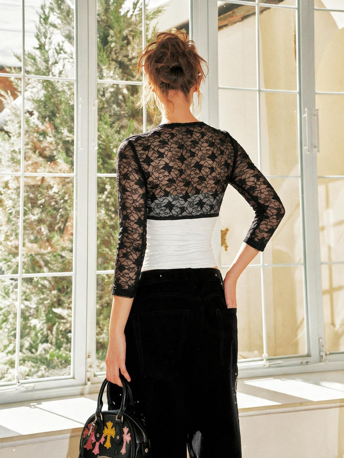 Anti Being General Contrast Lace Button Two Piece Women&