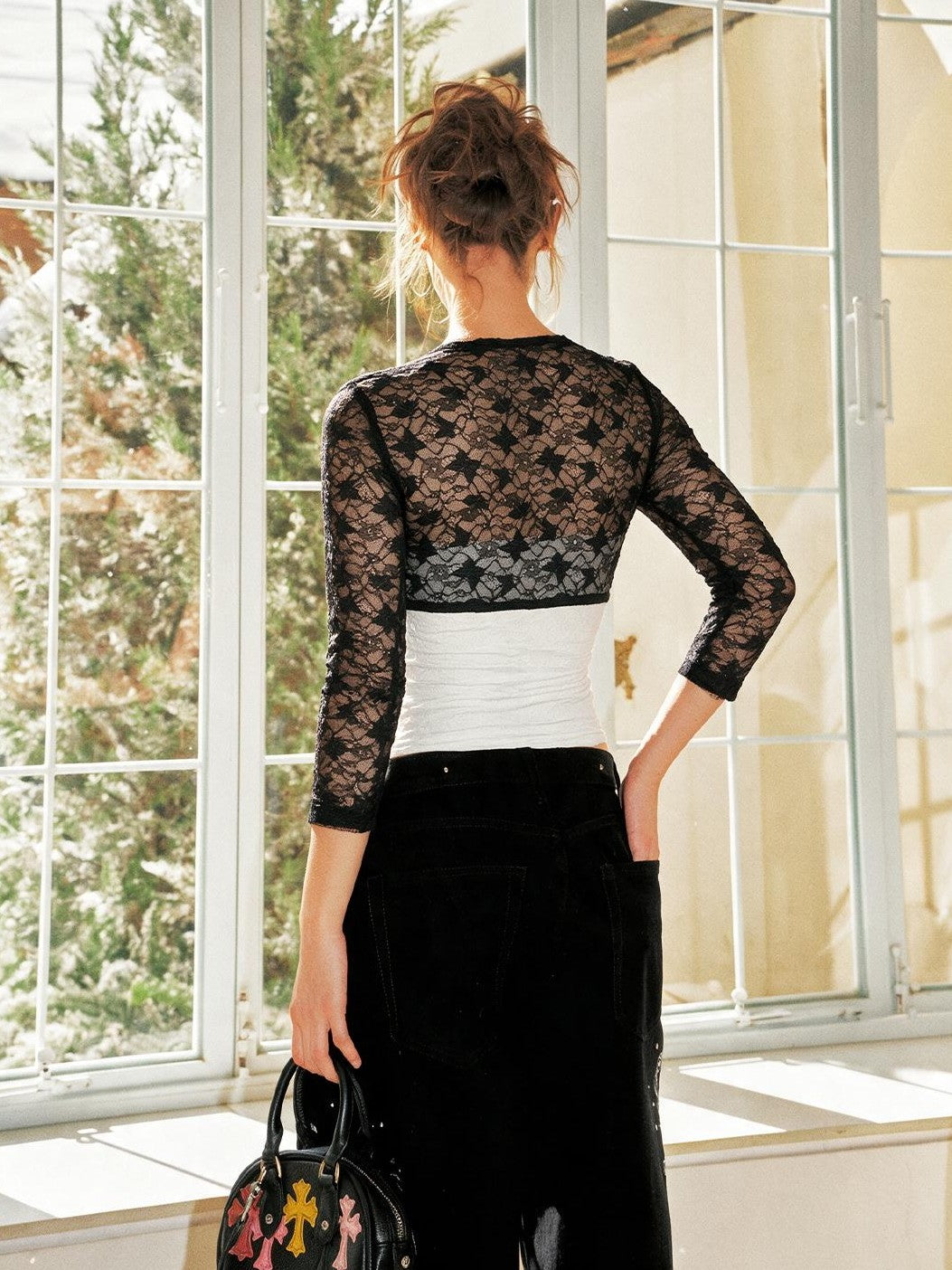 Anti Being General Contrast Lace Button Two Piece Women&
