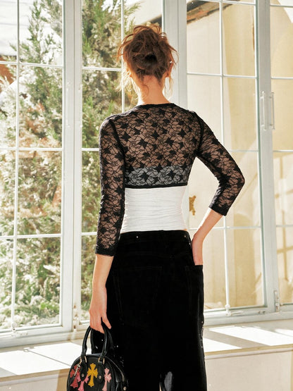 Anti Being General Contrast Lace Button Two Piece Women&
