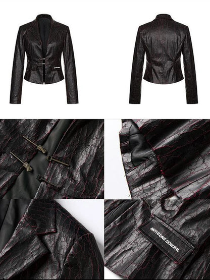 Anti Being General Crocodile Embossed Pu Blazer Mini Skirt Set V-neck T-shirt Long Sleeve Suits