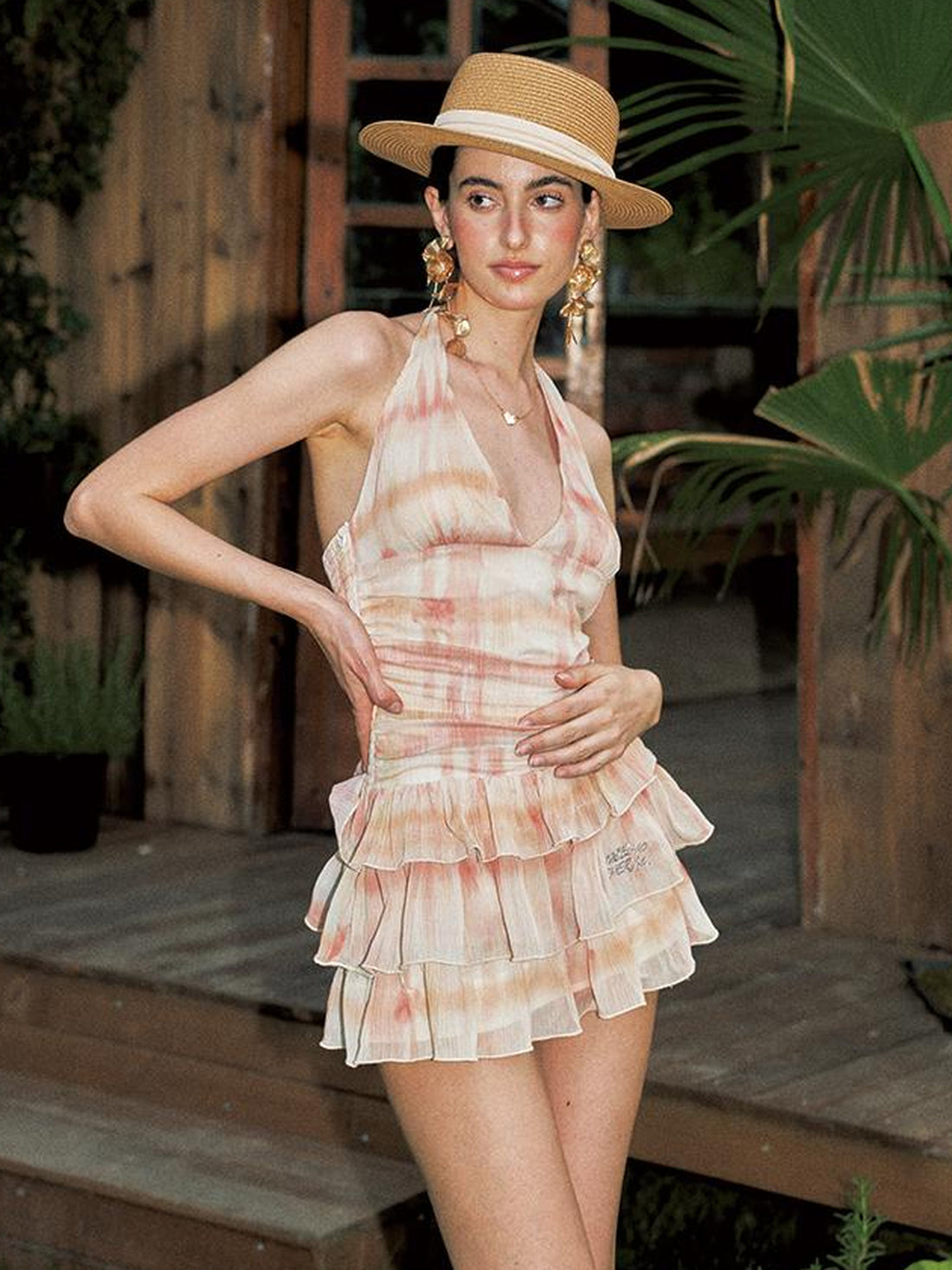 Deep V Back Halter Cake Dress
