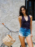 Update Anti Being General Deep V Back Halter Top In Plum
