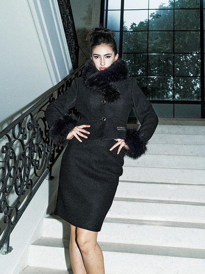 Update Anti Being General Detachable Faux Fur Collar Tweed Suit Set V Neck T Shirt Long Sleeve