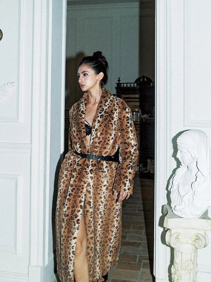 Faux Fur Leopard Print Trench Coat