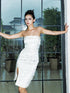 Update Anti Being General French Satin Rhinestone Lace Print Bodycon Strapless Dress