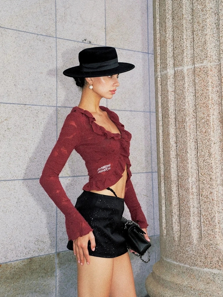 Anti Being General Lace Cut Out Flared Bell Sleeve Blouse Shirts