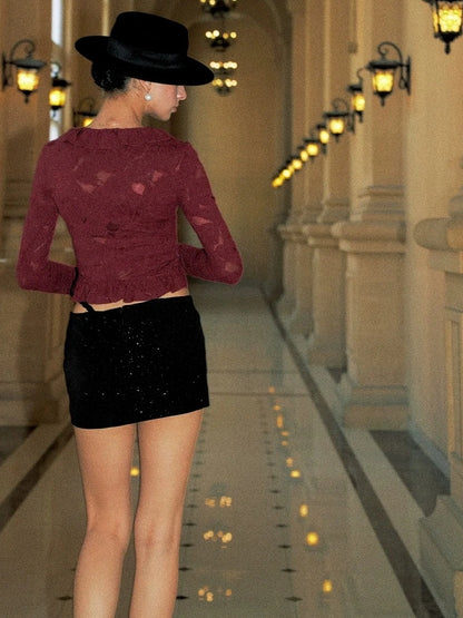 Anti Being General Lace Cut Out Flared Bell Sleeve Blouse Shirts