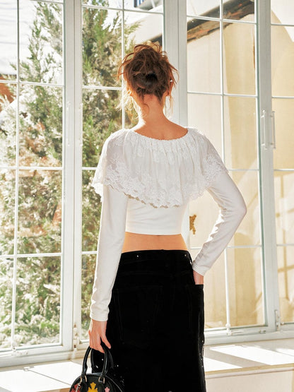 Anti Being General Lace Knit U Neck Ruffle Slim Fit Women&