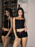 Update Anti Being General Lace Trimmed Black Crystal Studded Vest Shorts Set