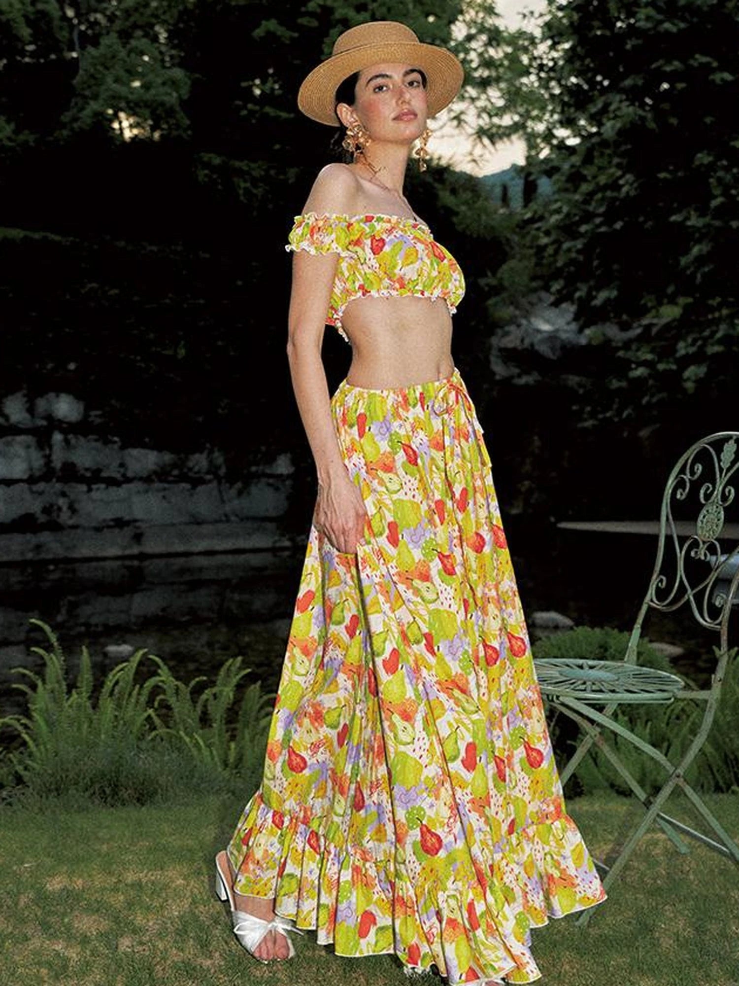 One Shoulder Floral Print Resort Maxi Dress Set