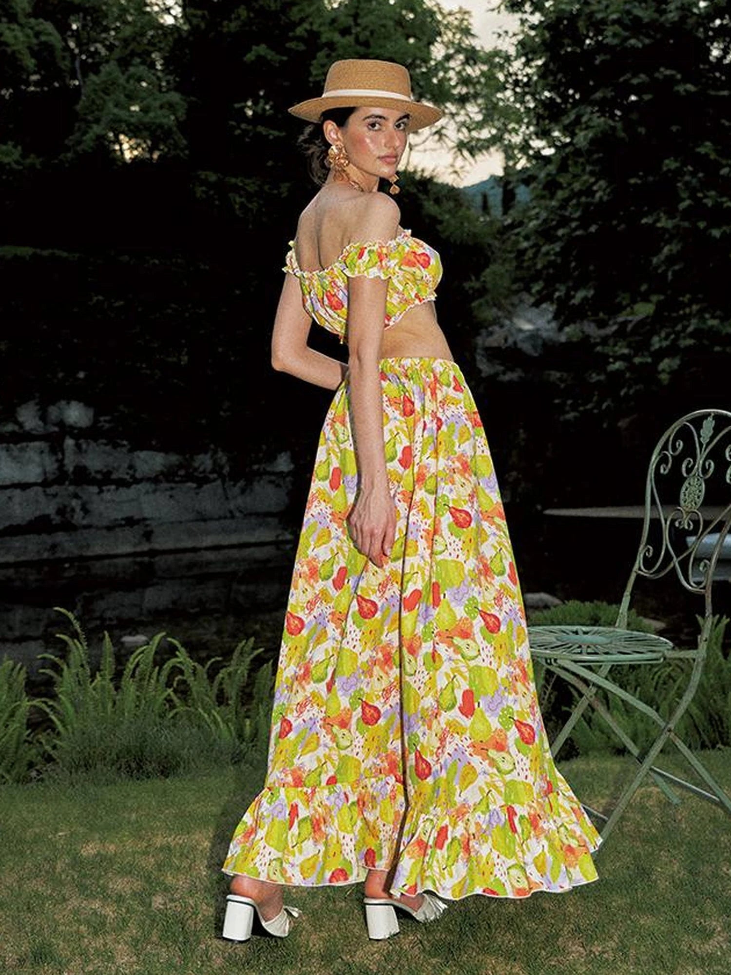 One Shoulder Floral Print Resort Maxi Dress Set