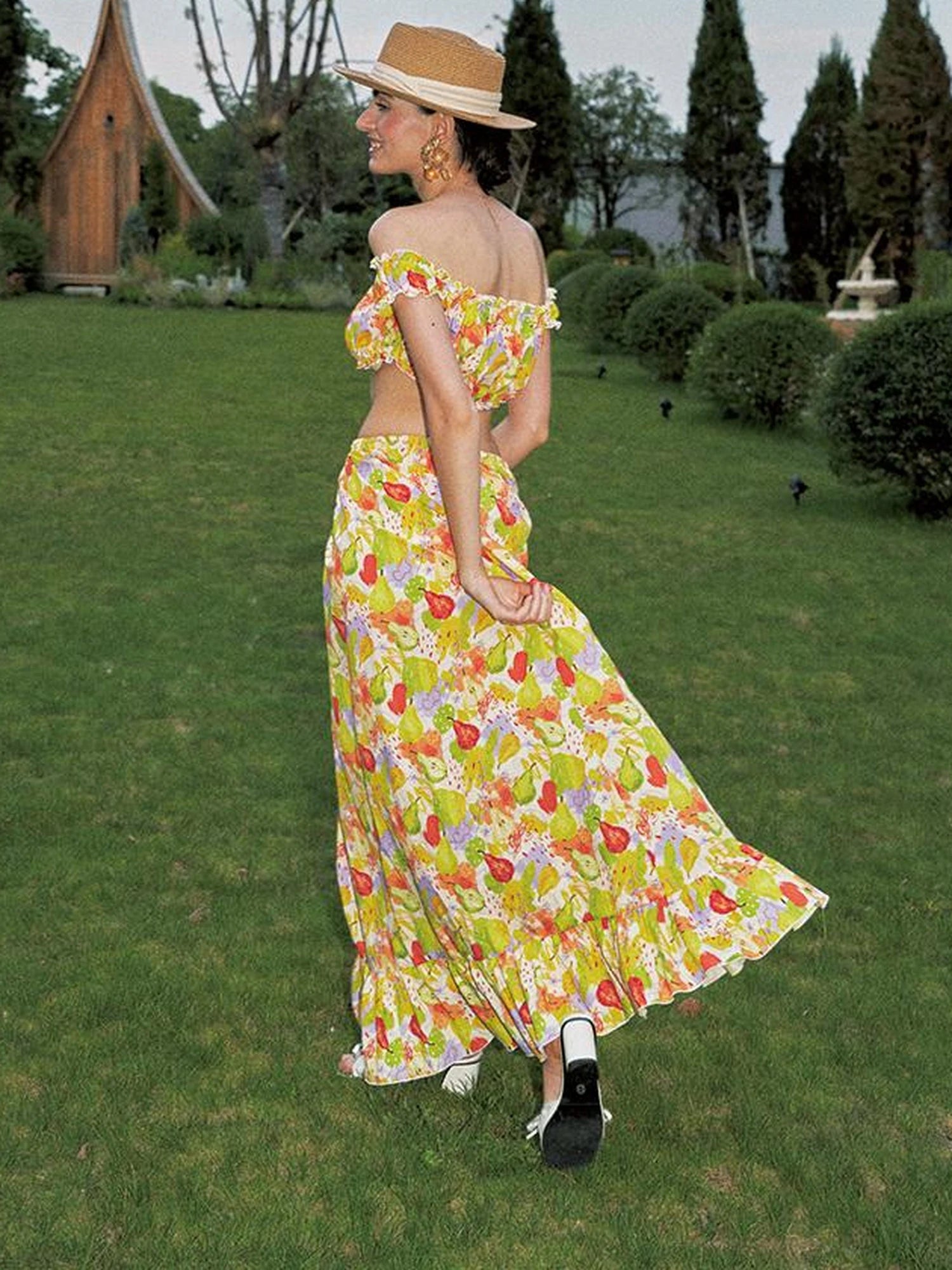 One Shoulder Floral Print Resort Maxi Dress Set