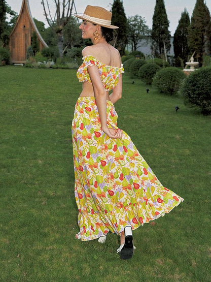 One Shoulder Floral Print Resort Maxi Dress Set