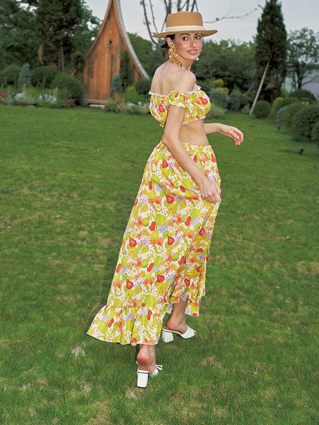 One Shoulder Floral Print Resort Maxi Dress Set