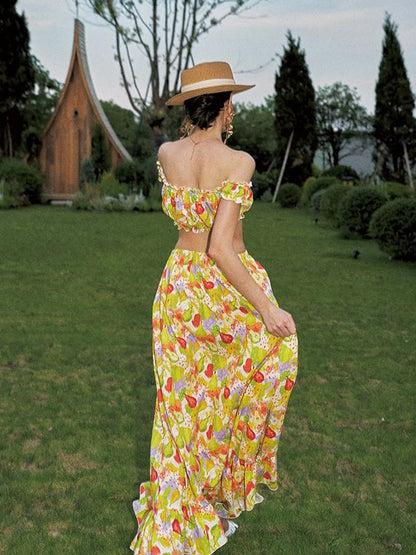 One Shoulder Floral Print Resort Maxi Dress Set