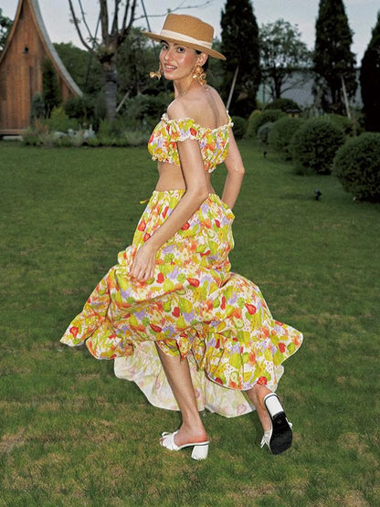 One Shoulder Floral Print Resort Maxi Dress Set