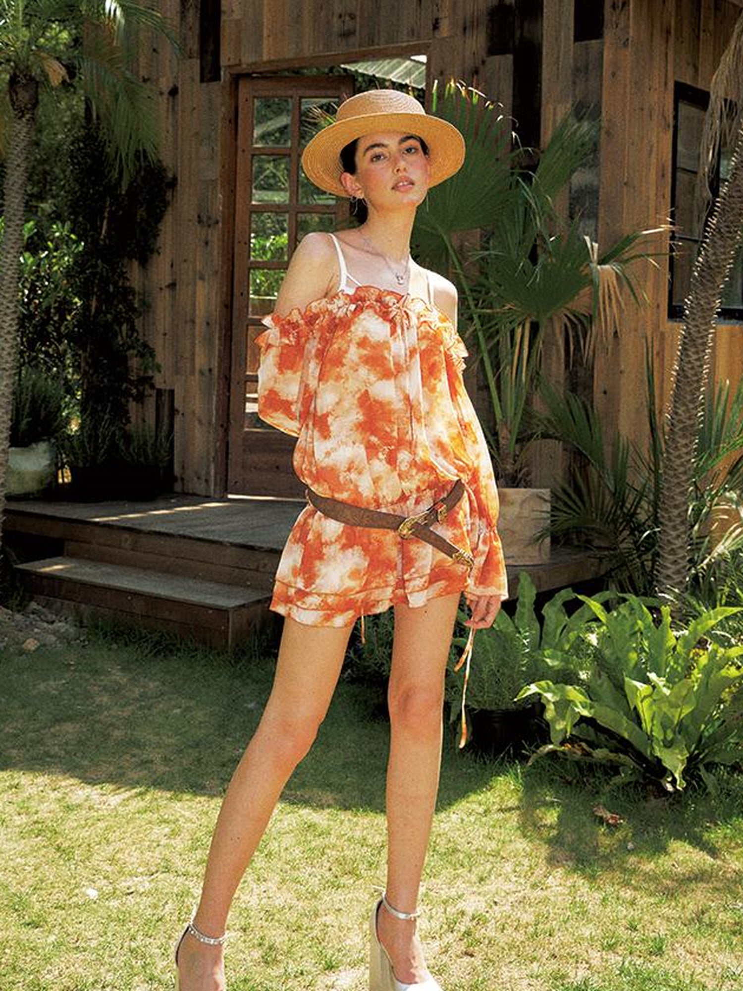 Update Anti Being General Orange Off Shoulder Bubble Sleeve Dress