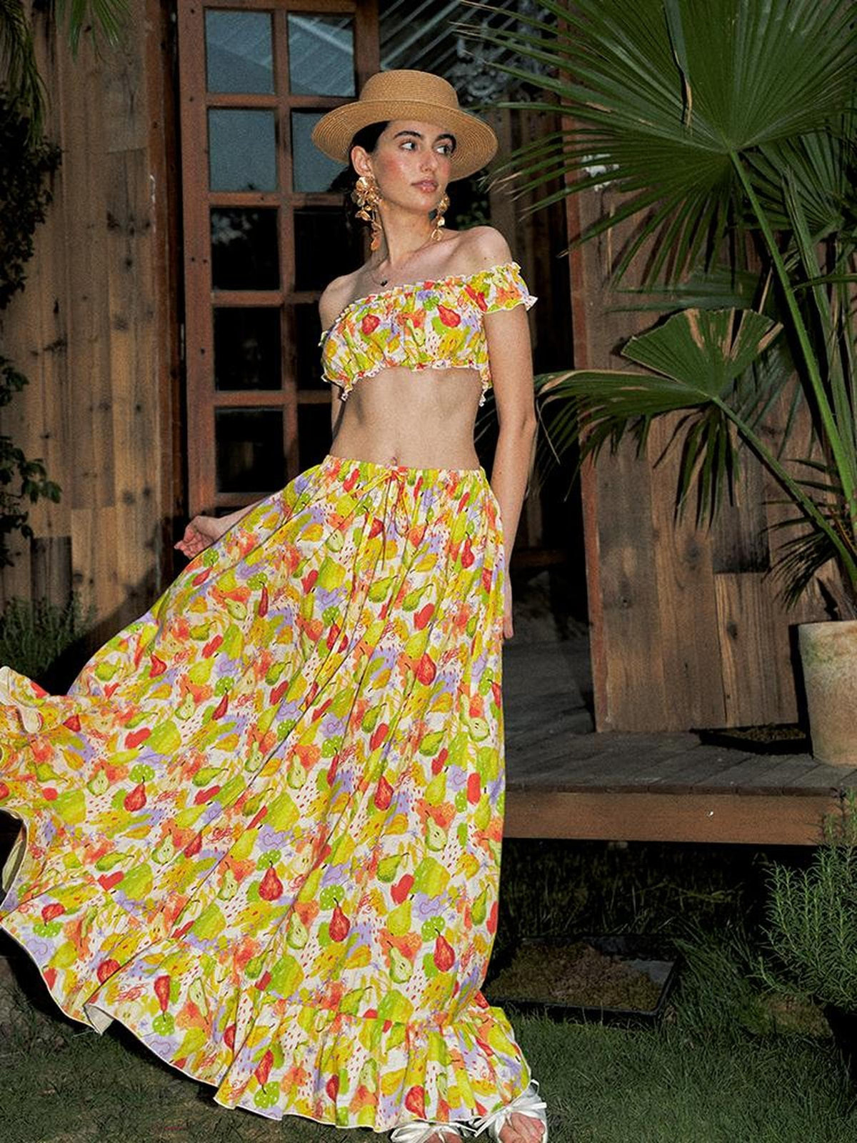 Anti Being General Printed Off Shoulder Tube Top Long Dress Cotton Women&