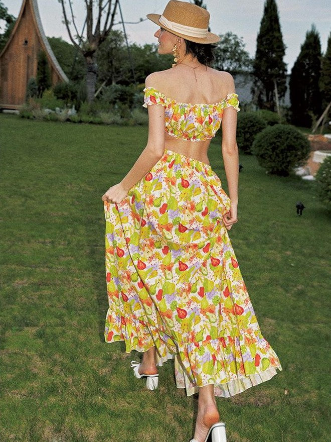 Anti Being General Printed Off Shoulder Tube Top Long Dress Cotton Women&