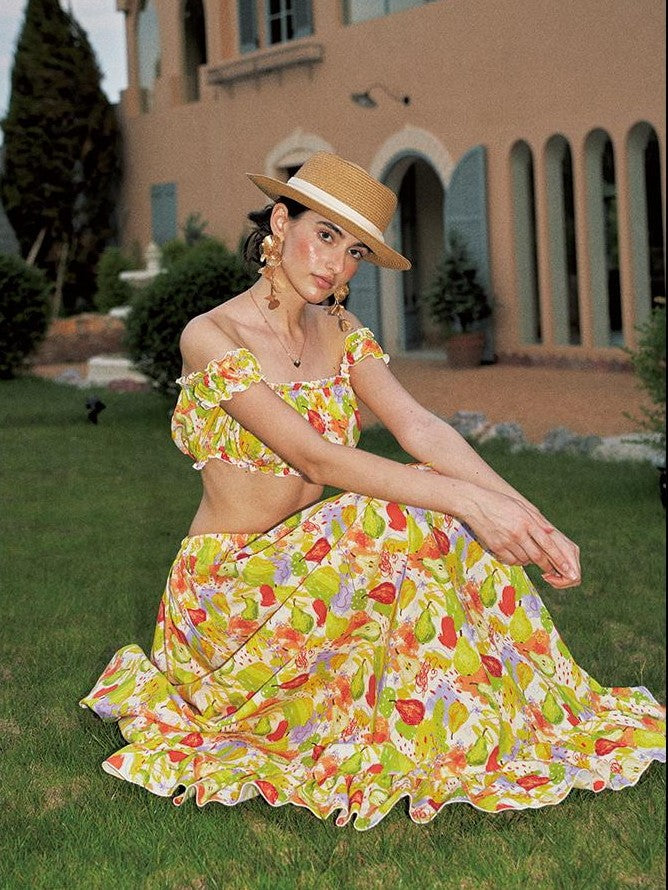 Anti Being General Printed Off Shoulder Tube Top Long Dress Cotton Women&