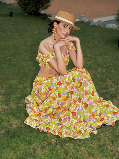 Anti Being General Printed Off Shoulder Tube Top Long Dress Cotton Women&