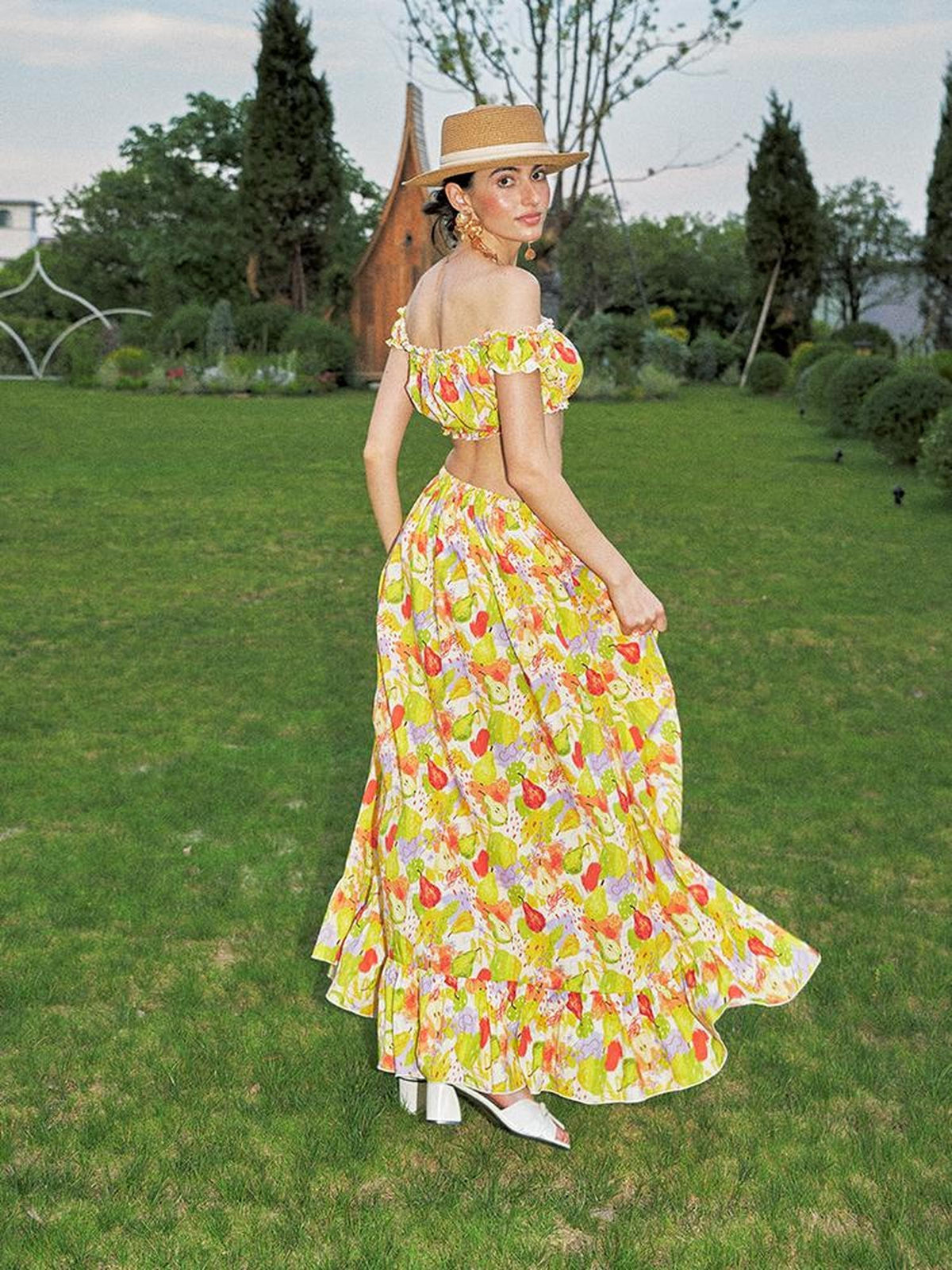 Anti Being General Printed Off Shoulder Tube Top Long Dress Cotton Women&