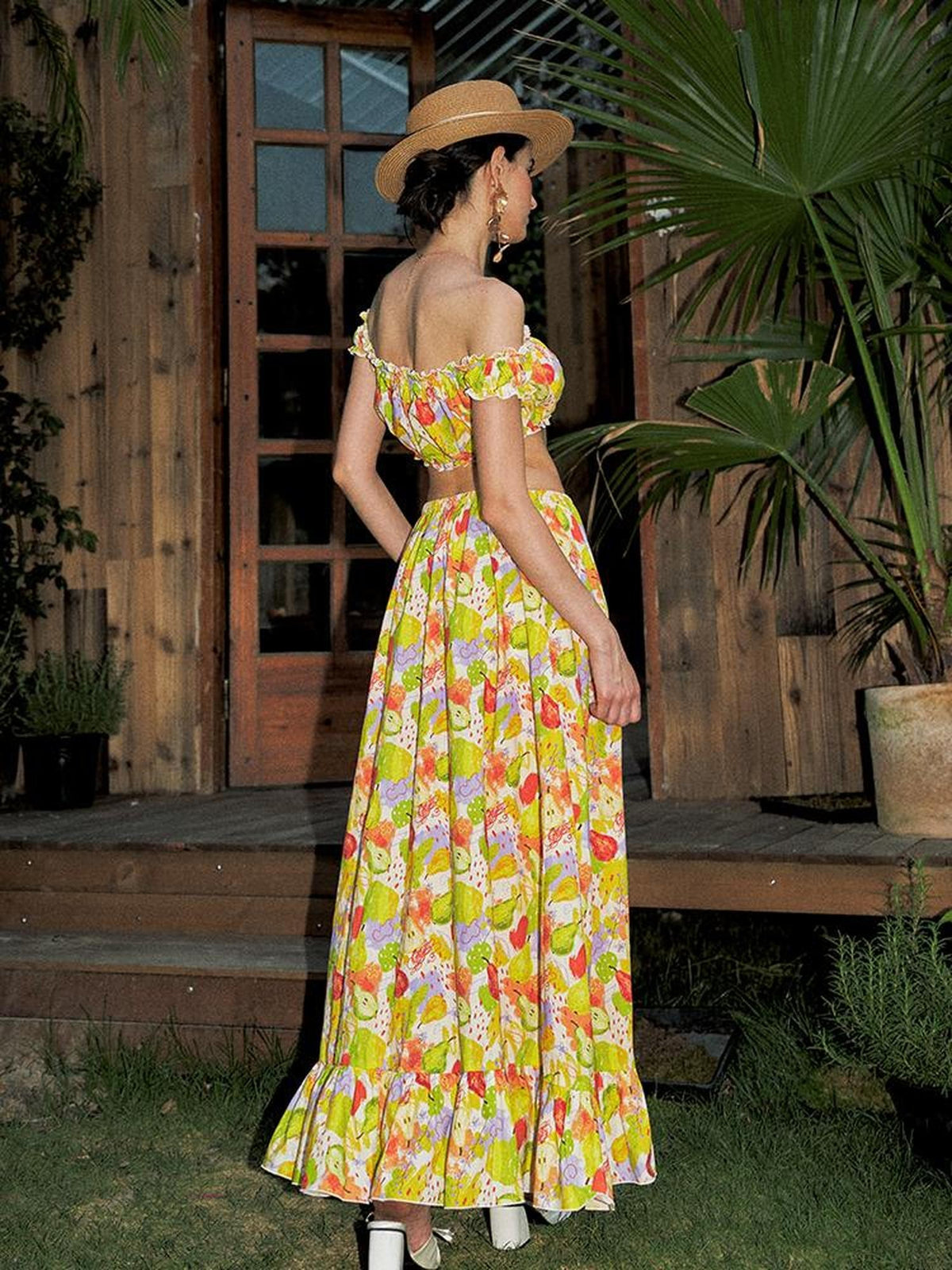 Anti Being General Printed Off Shoulder Tube Top Long Dress Cotton Women&