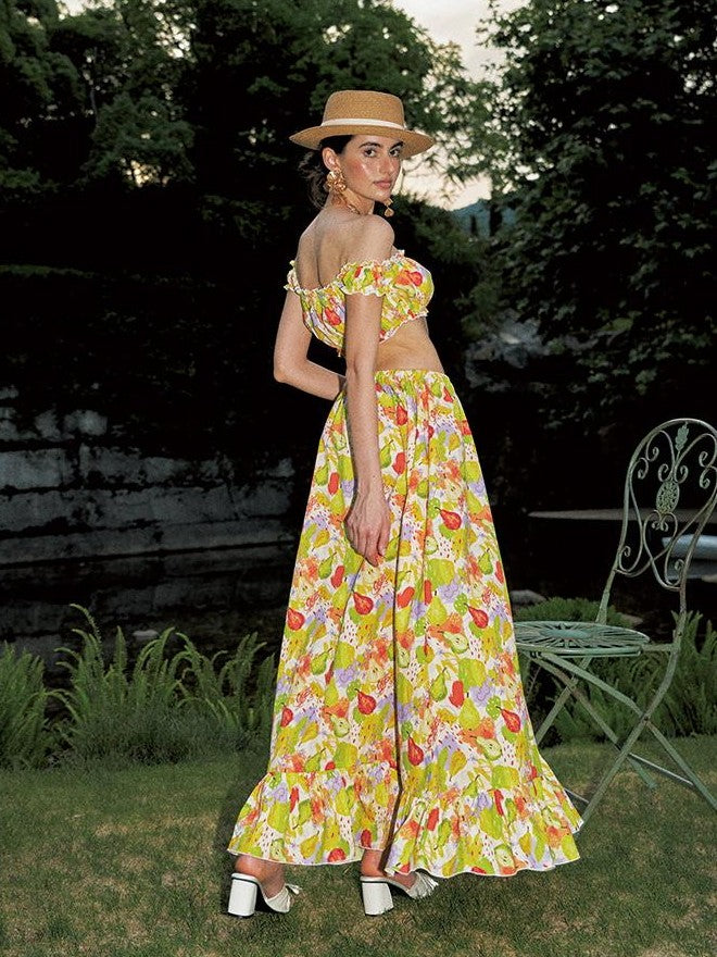 Anti Being General Printed Off Shoulder Tube Top Long Dress Cotton Women&